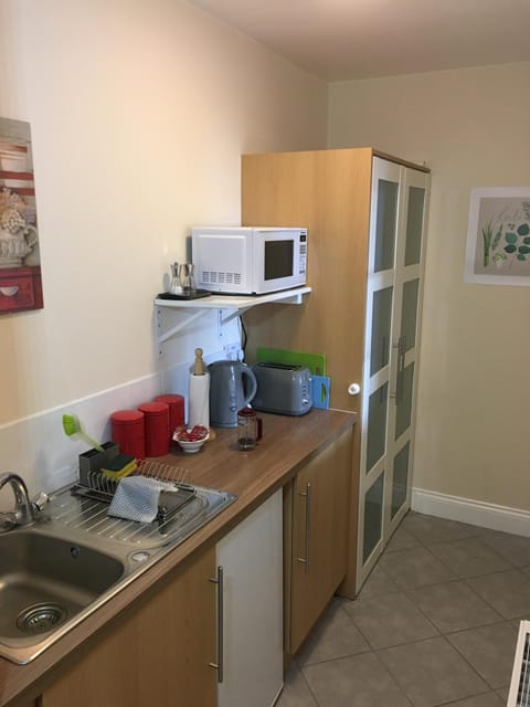 Fridge, microwave, coffee/tea maker, toaster