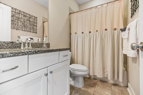 Combined shower/tub, hair dryer, towels, soap