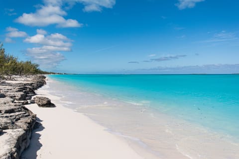 On the beach, sun loungers, beach towels