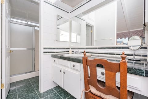 Combined shower/tub, hair dryer, towels, toilet paper