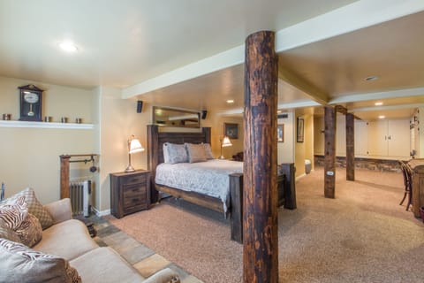 Lower level bedroom and washer and dryer.