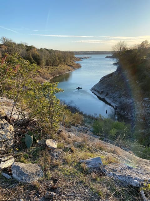 Lake view and lake access! That's one of our kayaks out there.