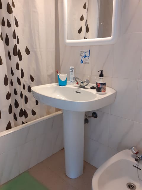 Combined shower/tub, hair dryer, bidet, towels