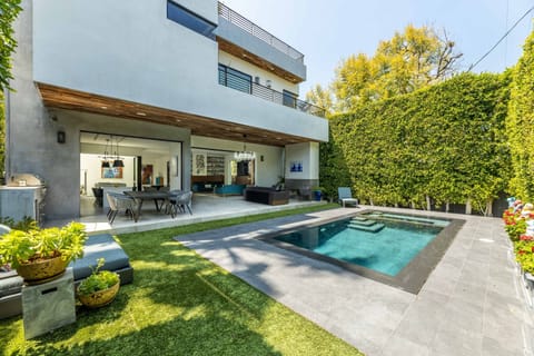 Lush pool area.