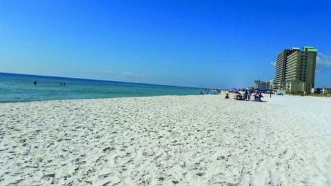 On the beach, sun loungers