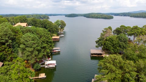 Aerial view of our cove with main channel access. Nice area to play in water.