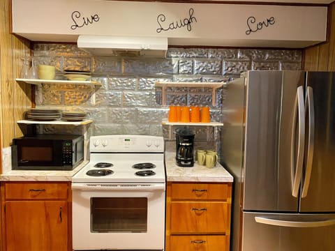 NORTH STAR - THE KITCHEN HAS OPEN SHELVING, PLENTY OF LIGHT AND BIG FRIG.