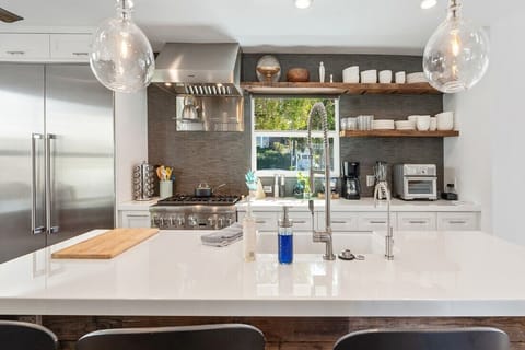 Kitchen- Coffee Maker, Blender, Air Fryer, with White Mikasa Dishes & Spice Rack