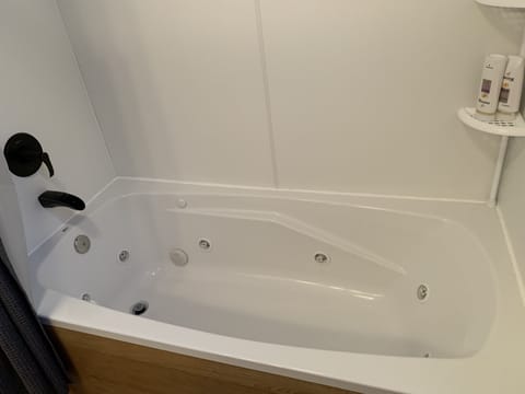 Combined shower/tub, jetted tub, hair dryer, towels