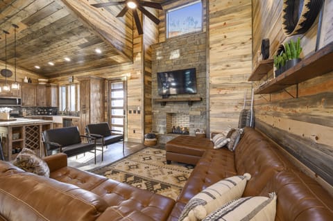 This massive leather sectional is perfect for a big group!