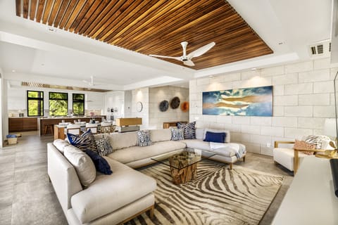 Living room with comfy couch and local artwork