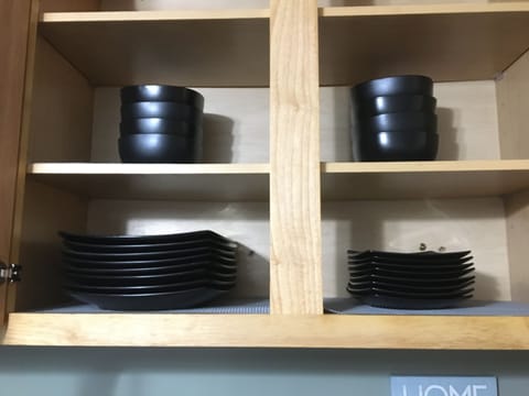 Microwave, coffee/tea maker, cookware/dishes/utensils