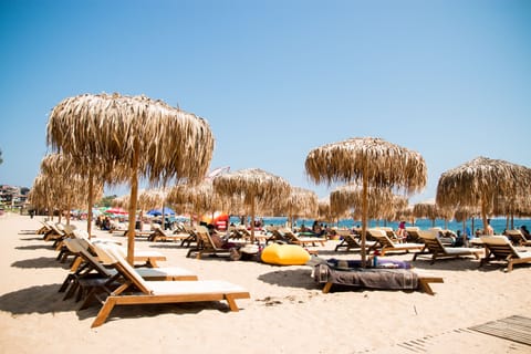 Beach nearby, sun loungers