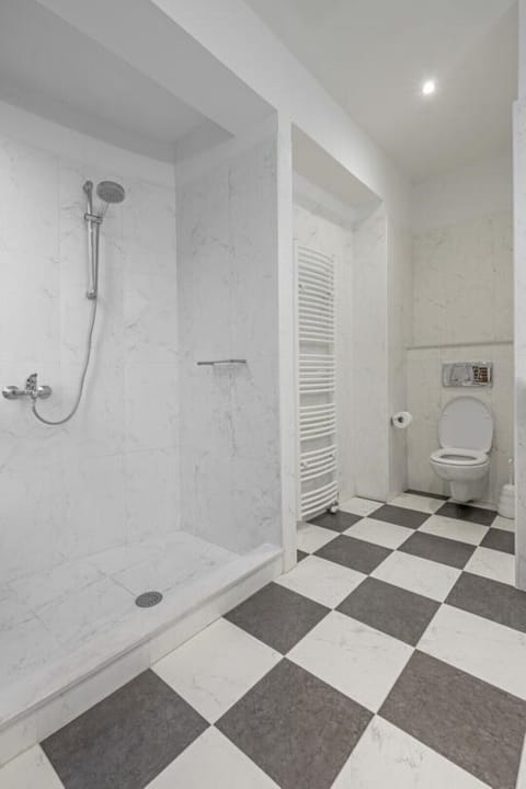 Combined shower/tub, hair dryer, bidet, towels