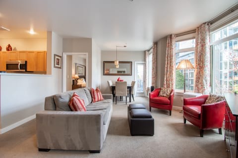 Living Room with a comfortable American Leather memory foam sleeper sofa