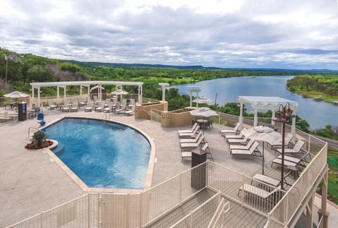 Aerial view of the pool and river