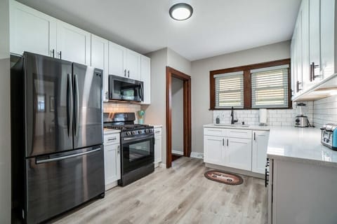 Fully stocked kitchen with brand new appliances.
