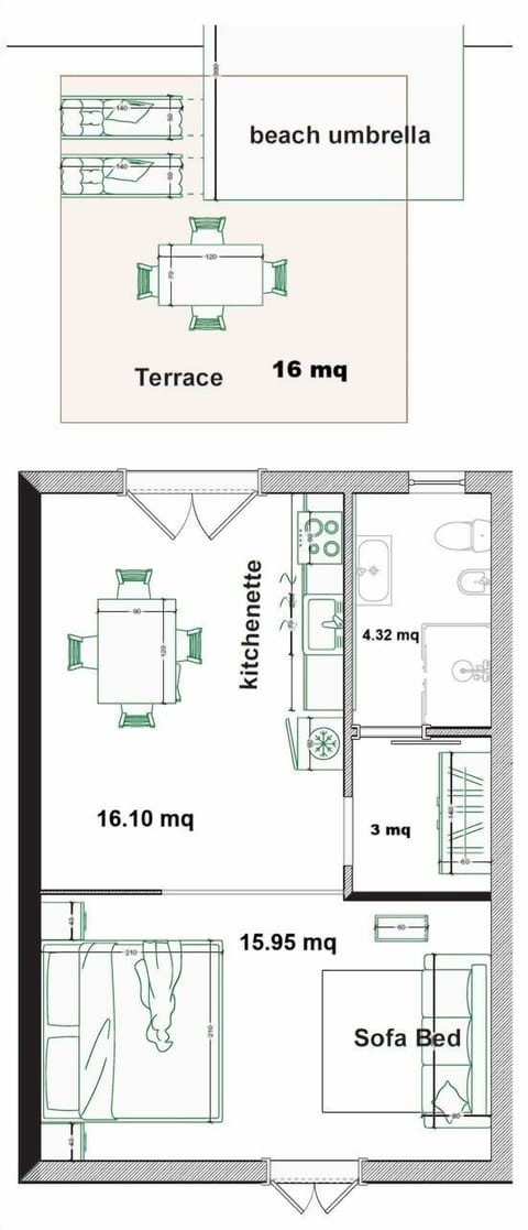 Grundriss Bilocale Verde