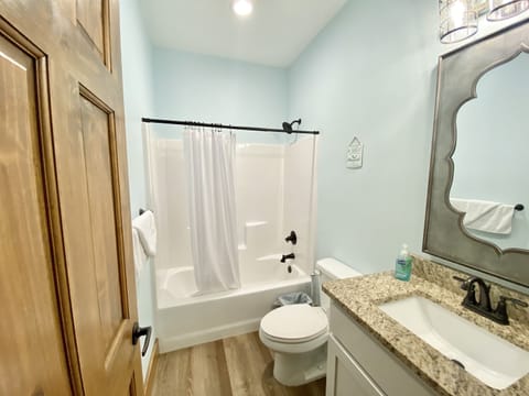 Combined shower/tub, hair dryer, towels