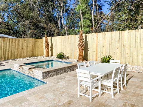 A heated pool, a waterfall pool