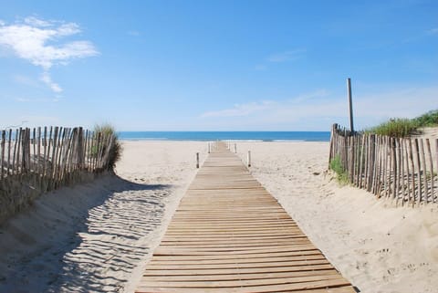 Beach nearby, sun loungers