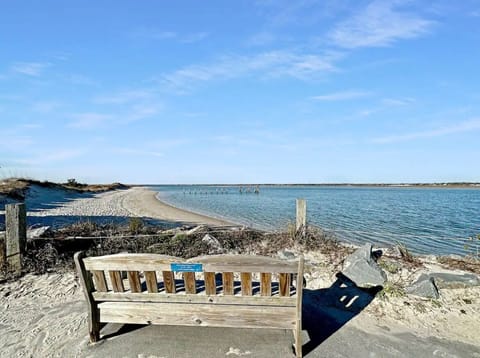 On the beach, sun loungers