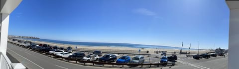 On the beach, sun loungers