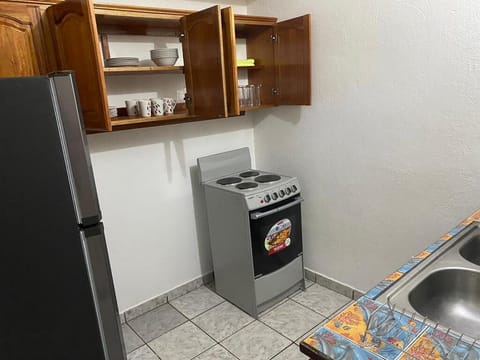 Fridge, oven, cookware/dishes/utensils