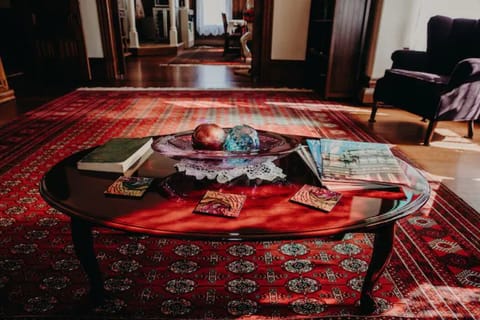 View from the living room into the dining room with the door open