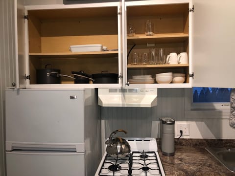 Fridge, oven, stovetop, coffee/tea maker