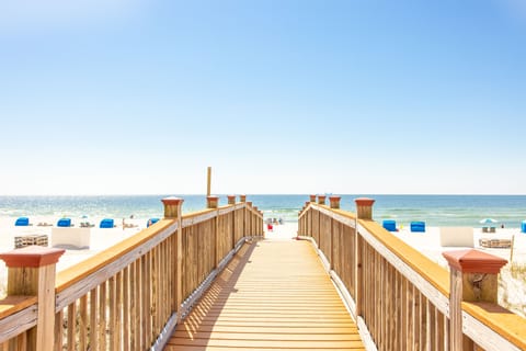 On the beach, sun loungers