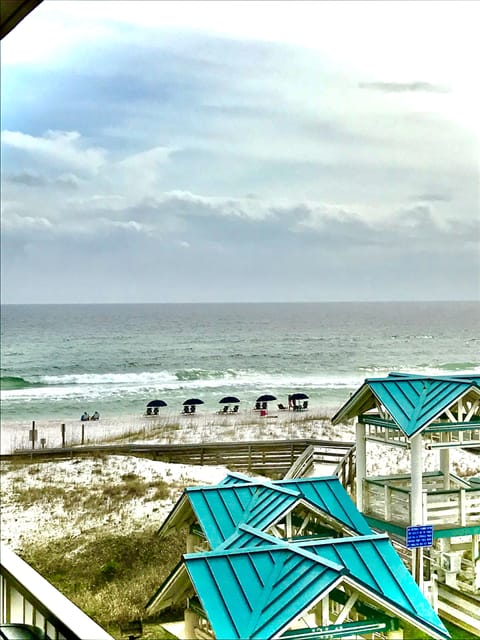 On the beach, sun loungers