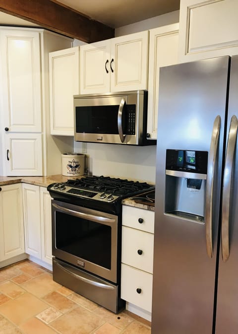 High-end appliances including a gas stove and convection oven.