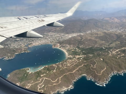 View of Zihuatanejo Bay from the air.