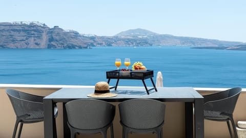 View to the sea and the famous volcano of Santorini