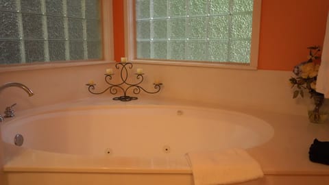 Combined shower/tub, jetted tub, hair dryer, towels