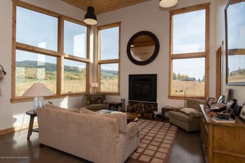 Living room; large windows and natural light (have since added roller shades)
