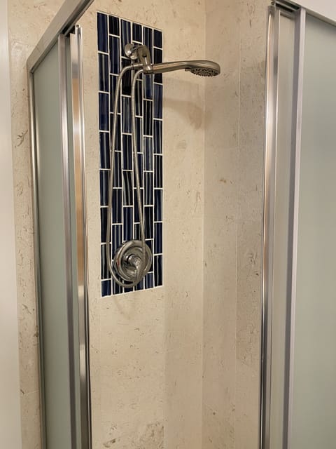 Combined shower/tub, hair dryer, bidet, towels