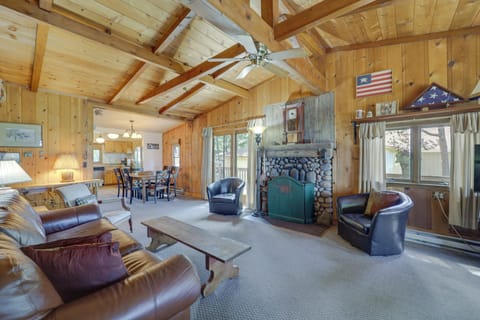 TV, fireplace, books