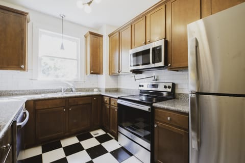 The well-appointed kitchen has the basic essentials to make yourself at home.