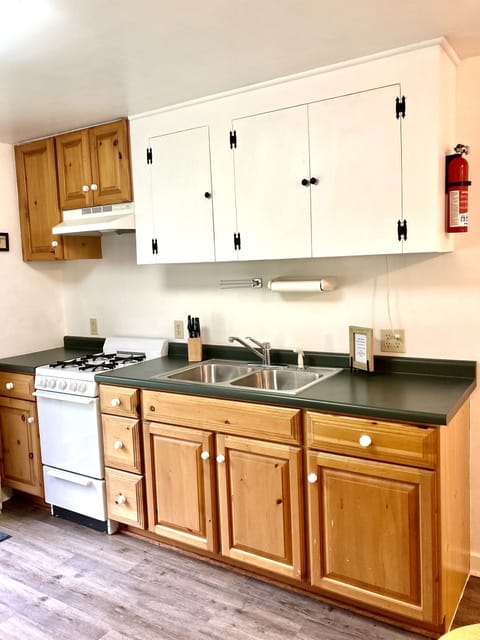 The Hemlock Haus Cook Forest Cabins,  the Mountain Mama has a full kitchen including gas stove.
