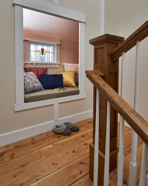 The second reading nook is on the stair landing between the second and third stories.