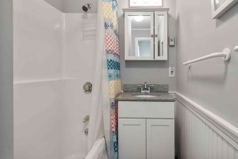 Combined shower/tub, soap, toilet paper