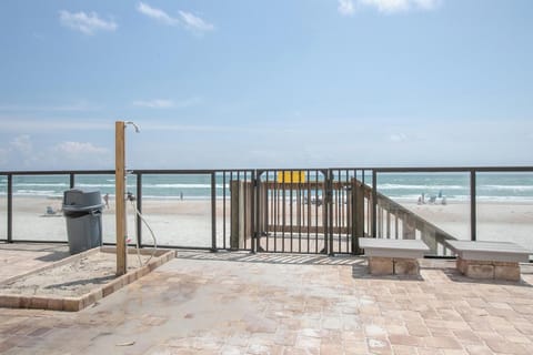 On the beach, sun loungers, beach towels