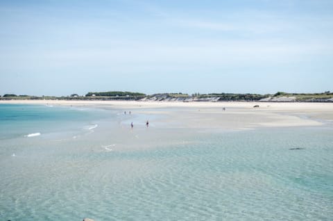 On the beach, sun loungers