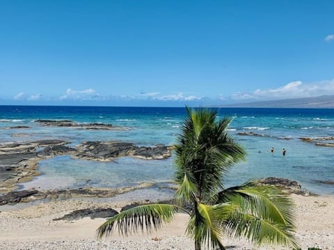 On the beach, sun loungers, beach towels