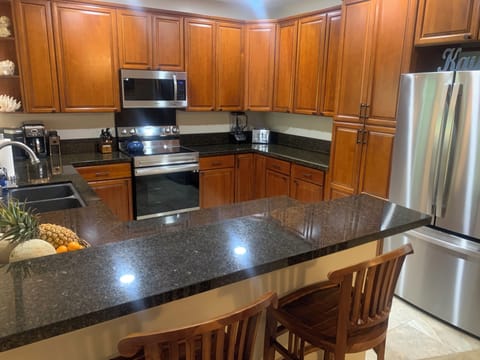 Recently remodeled luxury kitchen has stainless appliances. A real chef's dream!