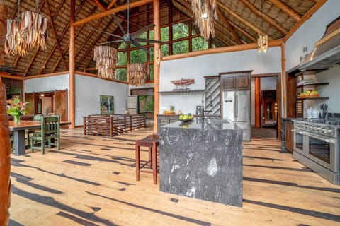 Kitchen island and kitchen appliances.
