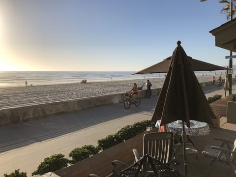 Beach and boardwalk are right in front of you.