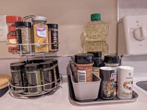 Kitchen stocked and ready for your meal prep.